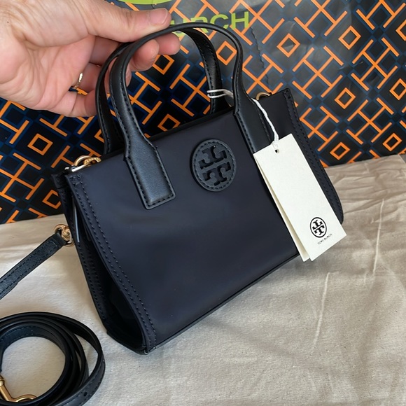 NWT , tory burch ella nylon mini tote crossbody in black 146437 - Picture 2 of 14